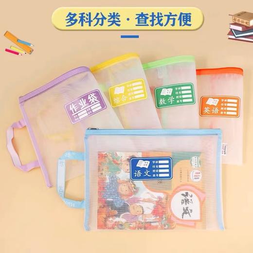 科目袋纱网A4学科分类文件袋拉链袋小学生语文数学英语资料袋综合作业袋单层网纱袋试卷收纳袋 商品图0