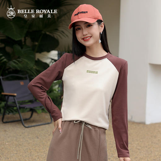 新款撞色插肩长袖t恤女款美式上衣宽松薄款早秋打底衫SZ2692 商品图1