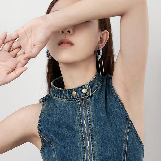 Oflye潮流饰品 欧美牛仔布艺耳环女小众流苏耳钉个性气质耳饰新款潮 商品图1