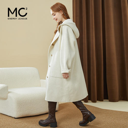 学院风一排扣带帽呢大衣F3241626 商品图3