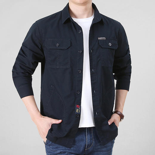 【一口价】100%纯棉【新款DX】大依优型衬衫长袖外套男宽松加肥加大码休闲上衣胖子连帽肥佬 商品图0
