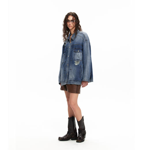 NUTH水洗复古做旧破洞牛仔夹克外套 商品图1