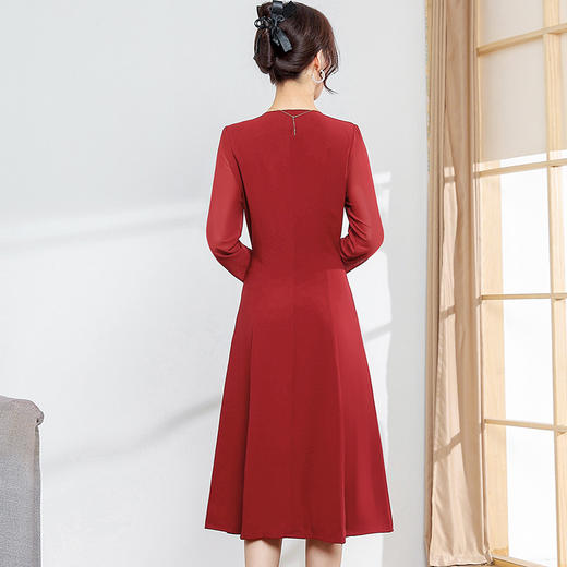 复古优雅，国风时尚连衣裙秋款中长款大码修身气质印花雪纺裙QYM-CR-JYM23B902-L 商品图2