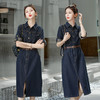 秋季欧货感POLO领长袖牛仔气质收腰牛仔裙YH-41360 商品缩略图0