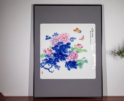 青花斗彩花开富贵瓷板画 商品图0