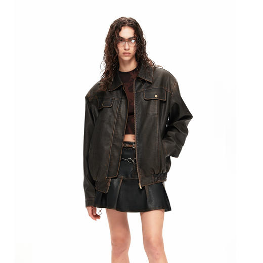 NUTH“皮革短裙”｜做旧洗褪棕色半身裙复古小众设计皮短裙 商品图4