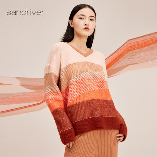 羊绒桑蚕丝V领宽松女套衫 商品图5