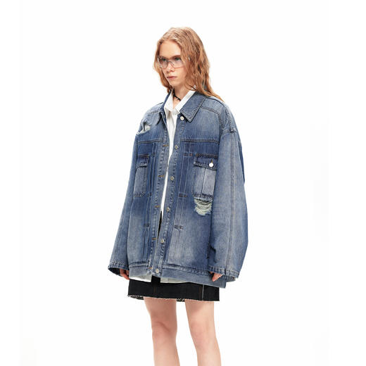 NUTH水洗复古做旧破洞牛仔夹克外套 商品图3