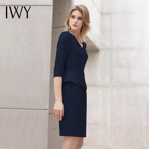 IWY/高端藏青色职业连衣裙女士七分袖收腰显瘦售楼部正装西装套裙Q11366 商品图7