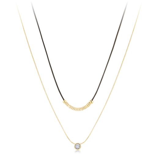 Oflye潮流饰品 轻奢金色碎银子双层叠戴项链女小众气质小方块颈链时尚锁骨链潮 商品图4