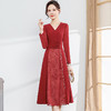 复古优雅，国风时尚连衣裙秋款中长款大码修身气质印花雪纺裙QYM-CR-JYM23B902-L 商品缩略图0