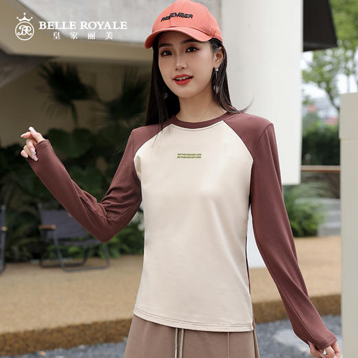 新款撞色插肩长袖t恤女款美式上衣宽松薄款早秋打底衫SZ2692 商品图4