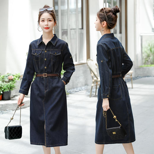 秋季欧货感POLO领长袖牛仔气质收腰牛仔裙YH-41360 商品图1