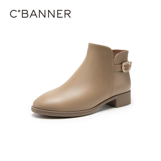 千百度真皮时装靴秋冬粗跟西部靴炸街小短靴子女鞋时尚A23575301 商品图1