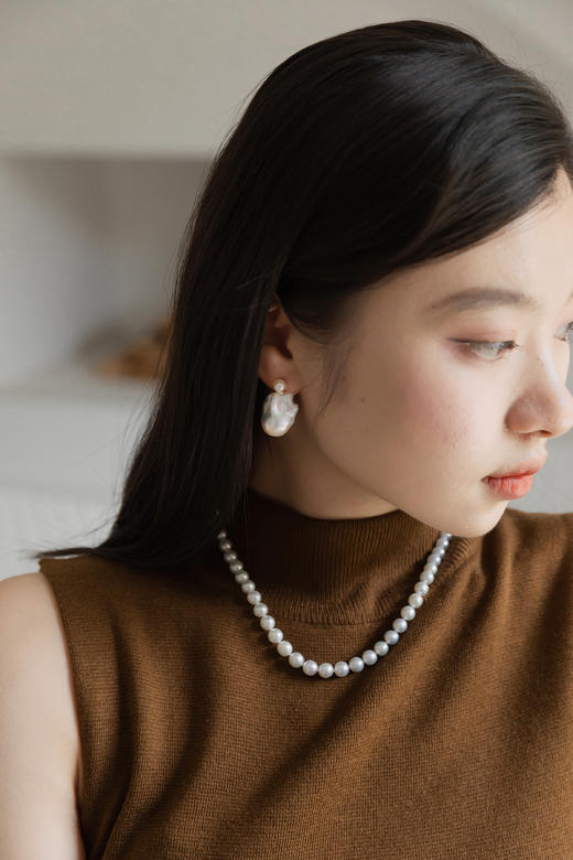 珍珠系列~~项链7-8mm 淡水极光基本无暇近圆，叠带更美～～项链长43cm-- 商品图1