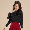 百姿 秋季新款韩版女装气质修身时尚斜边露肩雪纺衫女长袖92037 商品缩略图0