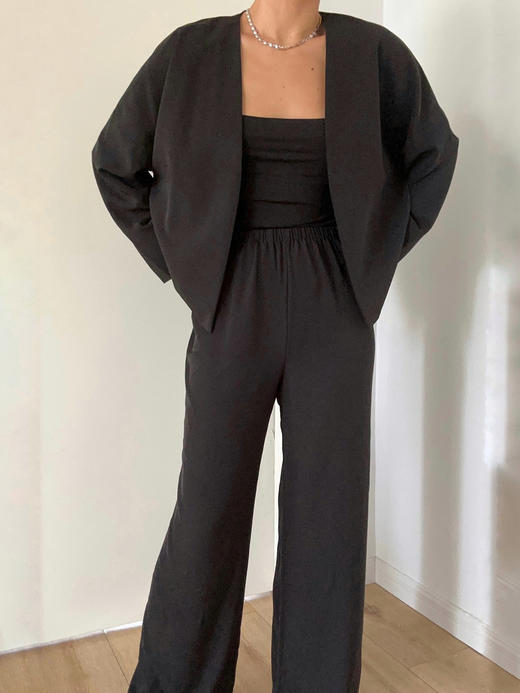 Semplicita｜G01 黑色无领极简短外套 [ 黑 ] 商品图0