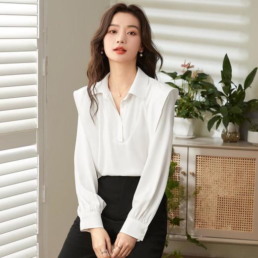 百姿 翻领拼接衬衫2023秋季新款设计感小众名媛气质长袖衬衣23106 商品图2