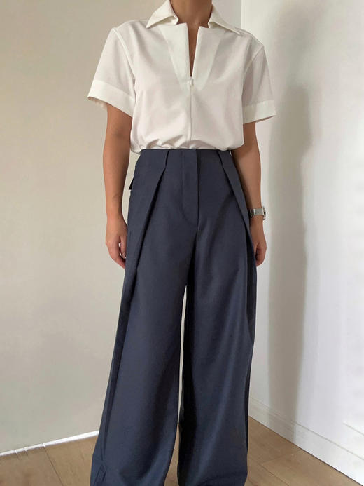 Semplicita｜G11 高腰前褶长裤  [ 灰蓝] 商品图1