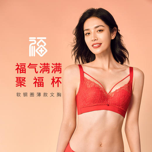 都市丽人聚拢升杯B杯适穿舒适更聚拢蕾丝内衣薄款3/4杯常规文胸软钢圈四排扣新年本命年红品YB32A2 商品图0