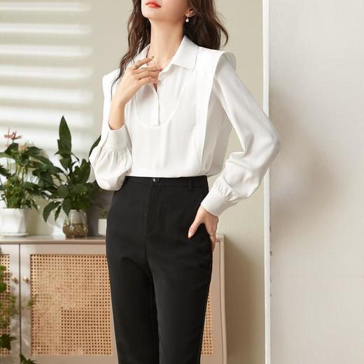 百姿 翻领拼接衬衫2023秋季新款设计感小众名媛气质长袖衬衣23106 商品图3