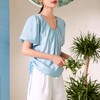 百姿 褶皱V领短袖雪纺衫女2023夏季新款韩版简约百搭女装上衣小衫 商品缩略图1