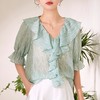 百姿 2023夏季新款品牌女装提花短袖雪纺衫气质荷叶边上衣女231148 商品缩略图3
