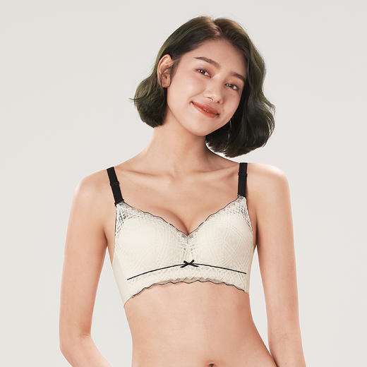 都市丽人自然舒适B杯适穿蕾丝内衣薄款3/4杯常规文胸树脂胶圈三排扣新年本命年红品LB32M5 商品图1