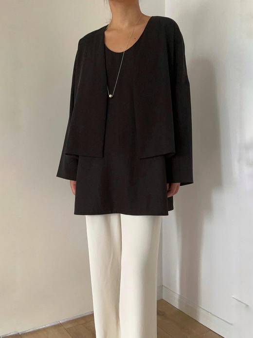 Semplicita｜G01 黑色无领极简短外套 [ 黑 ] 商品图7