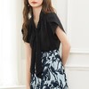 百姿 都市气质雪纺衫2023夏季新款系带V领花瓣袖薄款小衫女231172 商品缩略图1