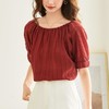 百姿 新款圆领褶皱雪纺衫褶皱显瘦气质短袖防晒上衣女 商品缩略图3