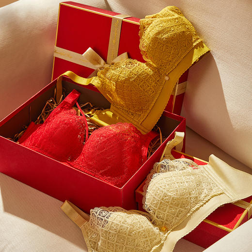 都市丽人聚拢升杯B杯适穿舒适更聚拢蕾丝内衣薄款3/4杯常规文胸软钢圈四排扣新年本命年红品YB32A2 商品图2