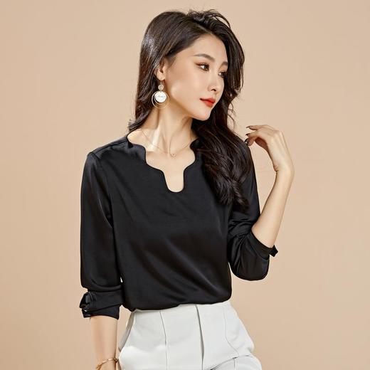 百姿基础款衬衣女装2022秋季新款纯色套头上衣通勤都市风长袖衬衫 商品图1