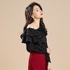 百姿 秋季新款韩版女装气质修身时尚斜边露肩雪纺衫女长袖92037 商品缩略图2