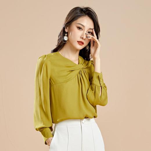 百姿 新款雪纺衫女韩版V领套头设计感宽松长袖衬衫女 商品图2