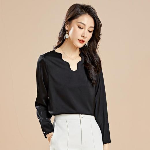百姿基础款衬衣女装2022秋季新款纯色套头上衣通勤都市风长袖衬衫 商品图2