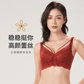 都市丽人舒软挺塑B杯适穿列维斯花边蕾丝调整型文胸中厚款3/4杯塑身文胸无钢圈内衣四排扣新年本命年红品LJ31H6