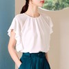 百姿 飞飞袖雪纺衫女2023韩版纯色名媛优雅直筒套头显瘦短袖上衣 商品缩略图1