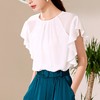 百姿 飞飞袖雪纺衫女2023韩版纯色名媛优雅直筒套头显瘦短袖上衣 商品缩略图3