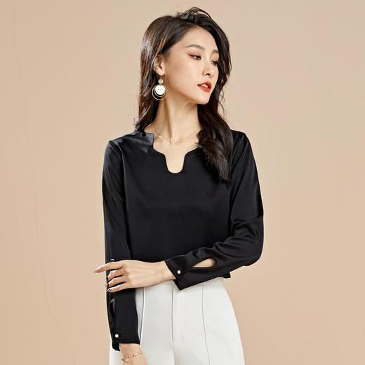 百姿基础款衬衣女装2022秋季新款纯色套头上衣通勤都市风长袖衬衫 商品图0