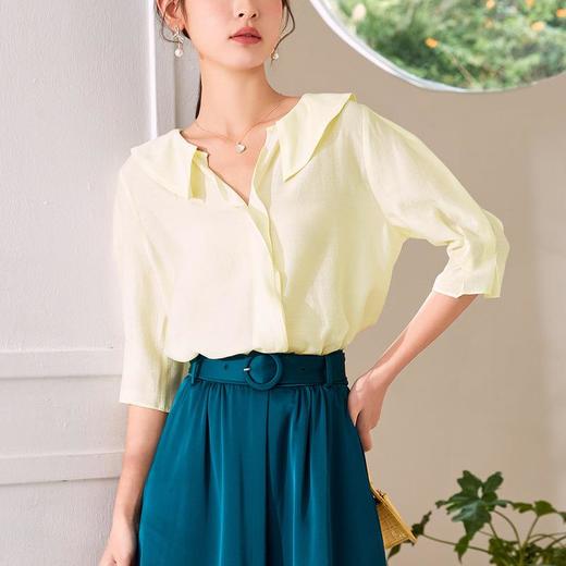 百姿 都市优雅雪纺上衣女2023夏季新款韩版套头纯色直筒女装小衫 商品图3