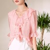 百姿 2023夏季新款品牌女装提花短袖雪纺衫气质荷叶边上衣女231148 商品缩略图1
