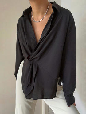 Semplicita｜G03 扭结长袖衬衫  [ 黑 / 卡其 ]