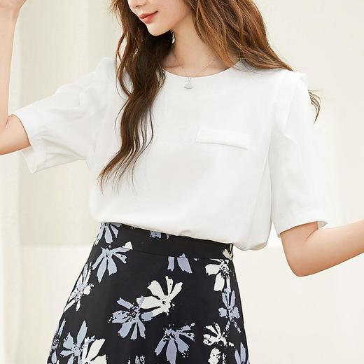 百姿 新款简约圆领短袖雪纺衬衫女百搭小衫薄款231170 商品图2