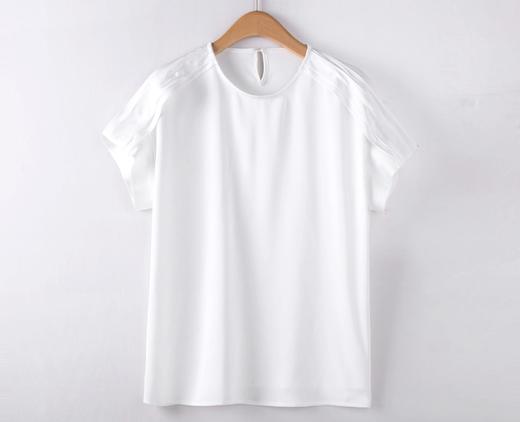 百姿 简约套头雪纺衫2023夏季新款休闲圆领百搭短袖T恤女231197 商品图4