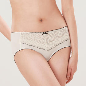 都市丽人薄透丝滑蕾丝+泳布中腰平角女士内裤纯色内裤新年本命年红品LP32M5