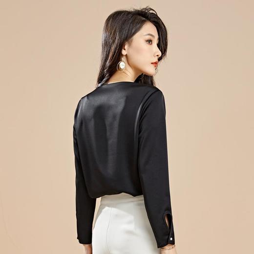 百姿基础款衬衣女装2022秋季新款纯色套头上衣通勤都市风长袖衬衫 商品图3