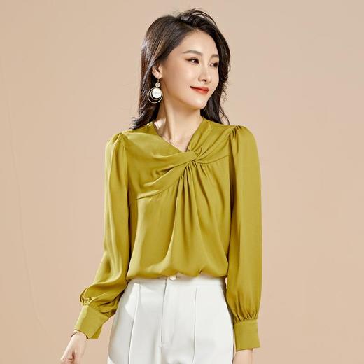 百姿 新款雪纺衫女韩版V领套头设计感宽松长袖衬衫女 商品图1