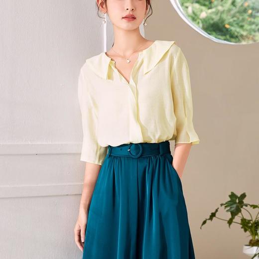 百姿 都市优雅雪纺上衣女2023夏季新款韩版套头纯色直筒女装小衫 商品图4