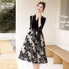 秋季新款，拼接单排多扣优雅气质水墨花朵显瘦长款连衣裙HR-JNFGN2805 商品缩略图4